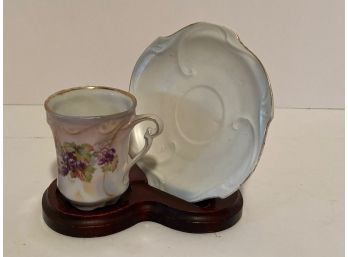 Antique Embossed Germany Floral Chocolate Cup And Saucer (Beehive Mark)