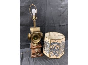 Vintage Housatonic Rail Road Style Lamp With American Eagle Shade