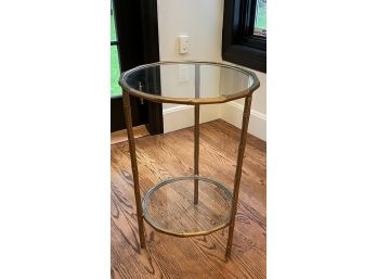 Gilt Metal Faux Bamboo Two Tiered Glass Side Table