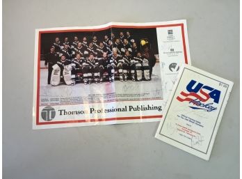 Hockey Memorabilia Collection Including Signed New Haven Night Hawks Team Photo &signed USA Hockey Booklet
