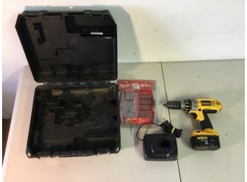 Dewalt Drill With Battery, Charger, Drillbits & Case