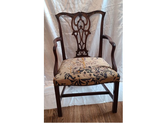 19th Century Victorian Chippendale Style Chair With Needlepoint Seat