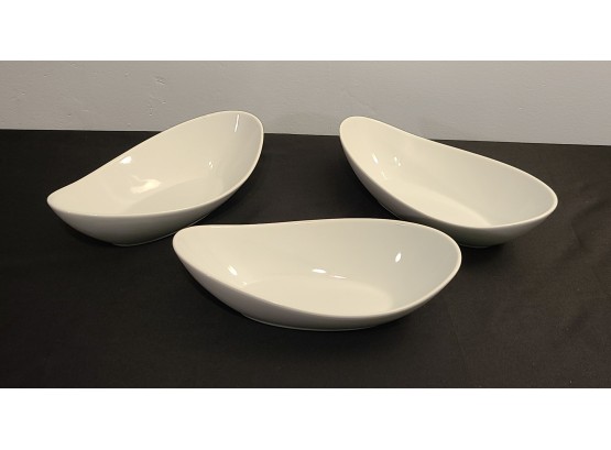 3 Porcelain Serving Bowls, No Chips, Asymmetrical In Design