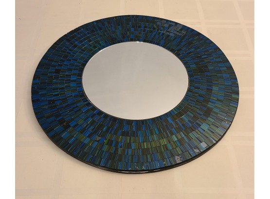Round Blue Mosaic Tile Mirror