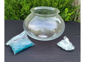 Cool Glass Bowl, No Markings, No Chips, Includes 2 Bags Of Decorative Marbles