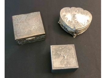 3 Silver? Trinket Boxes, Heart Needs Hinge Repaired