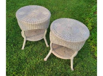 2 Plastic Wicker Outdoor Tables, See Pics Of Metal Feet