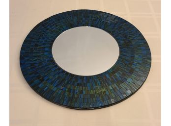Round Blue Mosaic Tile Mirror