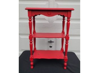 Painted Red Wooden Table W 2 Shelves