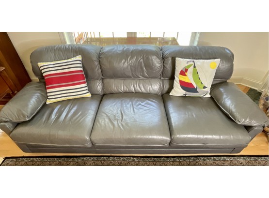 Charcoal Gray Three Cushion Leather Couch