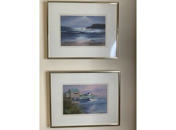 Two Signed Framed Matted Prints - Beach And Dock 14' X 11'