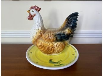 Ceramic Rooster And Rooster Platter