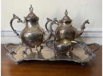 Silver Plate Tray And Coffee And Tea Pot