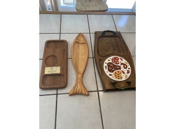 Lot Of Platters - Wooden, Plastic, Glass, Marble