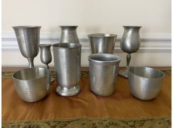 Variety Of Pewter Goblets, Mugs And Cups - Engraved
