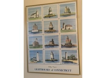Framed Kathy Coogan Lighthouses Of Connecticut Print 24' X 32'