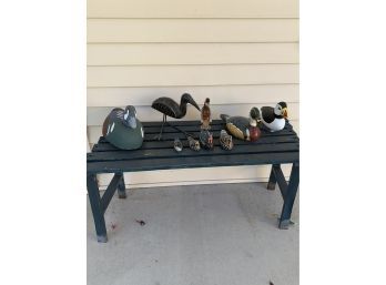 Lot Of Painted Wooden, Glass, Metal, Styrofoam Water Duck Fowl