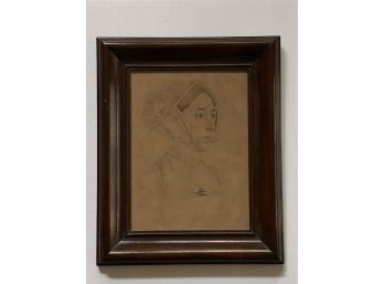 Antique  Portrait Of A Girl In Mahogany Tone Frame