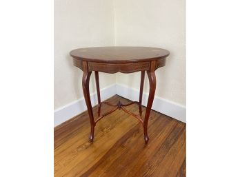 Vintage Accent Table With Intricate Marquetry Design