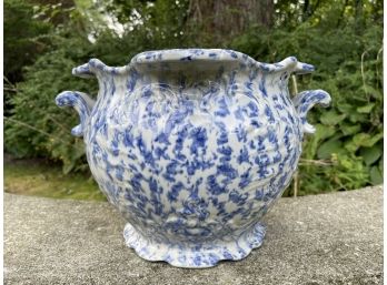Vintage Blue And White Ceramic Splatterware Cache Pot