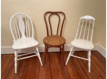 Vintage Fischel Bent Wood Chair And Painted Spindle Back Chairs W Turned Legs