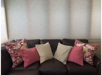 Collection Of 6 Accent Pillows In Red, Pink And Beige Tones