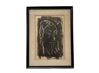 Vintage Print On Paper Abstract Portrait - Illegibly Signed By Artist