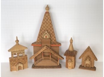 Collection Of Vintage Russian Folk Art Style Wooden Houses