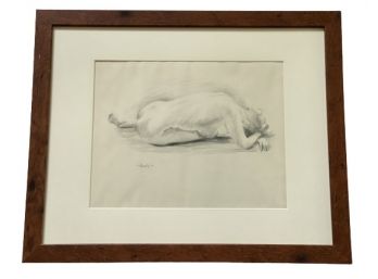 Pencil On Paper Sketch Of A Nude Woman, Illegibly Signed And Framed