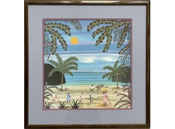 Framed And Matted Jamaica Beach Scene - Signed 1980 R. Genet