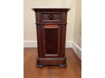 Vintage Tall Marble Top Bedside Table W Storage
