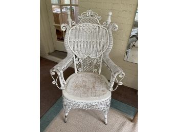 Antique Victorian Wicker Armchair With Intricate Design