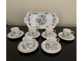 Aynsley English Fine Bone China, Pembroke ( Reproduction Of An 18th C Aynsley Design) Cups, Saucers & Tray Set