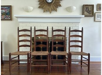 Antique Ladderback Chairs W Rush Seats - Set Of 4