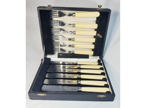Vintage Lewis & Rose Firth Brearley Stainless Steel 12 Piece Knife And Fork Set In Case