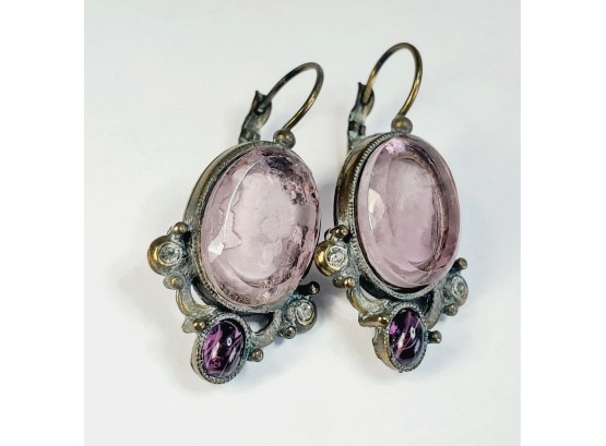 Vintage Purple  Cameo Earrings(u S A Made)