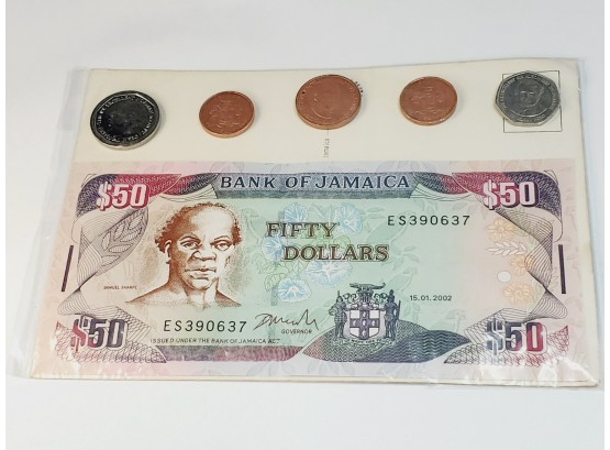 Bank Of Jamaica Uncirculated $50 Dollar Bill And Coin Set