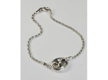 Sterling Silver Spiral Chain Ying And Yang Bracelet