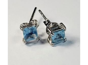 Blue Stone Stud Sterling Silver Earrings