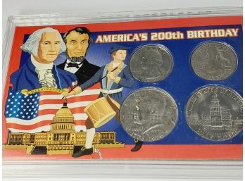 America's 200th Birthday 4 Coin Set In Plastic With Info And History