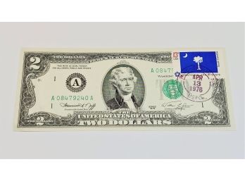 First Day Of Issue April 13th Stamped Uncirculated $2 Dollar Bill