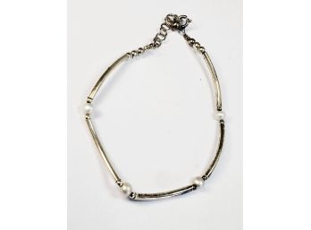Vintage Sterling Silver 4 Pearl Link Bracelet