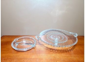 Beaded Glass Cake Server And Candy Dish