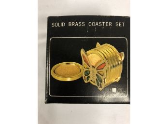 Solid Brass Butterfly Coaster Set NIB