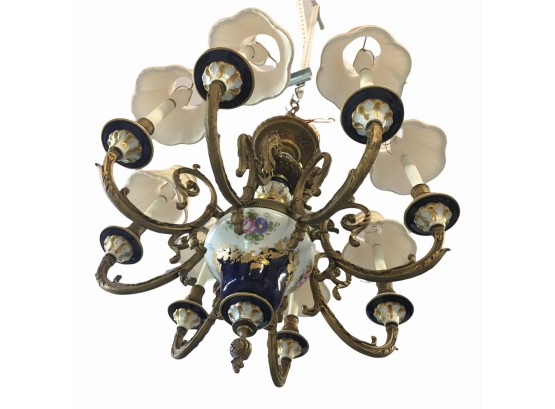 Stunning Victorian Style , Porcelain And Brass 8 Lights Chandelier .