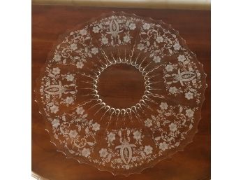 Beautiful 18' Engraved Glass Serving Plate/center Piece.