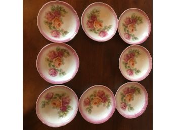 Set Of (8) Vintage Porcelain Rose Design Desert's Bowl. Made In Germany.