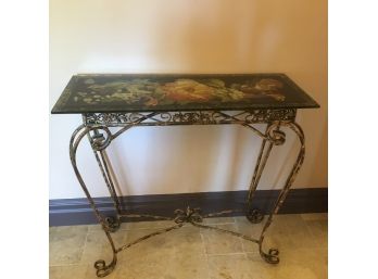 Custom Made Limited Edition Of 25, Painted Glass Top Accent/Console Table By Artist Lesley Roy.