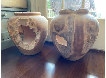 Beautiful Decor! Set Of 2 Lillian August Distressed Teak Vases Was $495 Each
