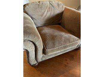Brown Plush Chair With Nailhead Trim And Suede Like Patterned Fabric